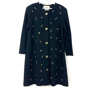 VTG Steve Fabrikant Bergdorf Goodman Long Button Front Wool Knit Sweater Jacket